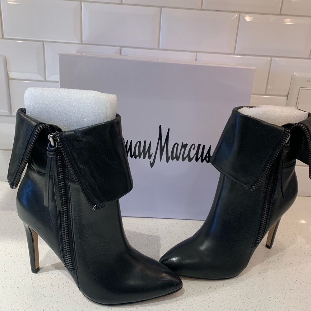 Neiman Marcus Minix Leather Cuffed Zipper Bootie